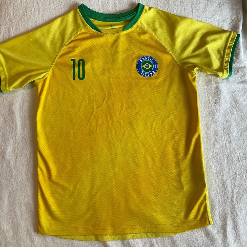 H&M Brazil Soccer Jersey Brasil #10 Pele Yellow Football Shirt Youth 12/14